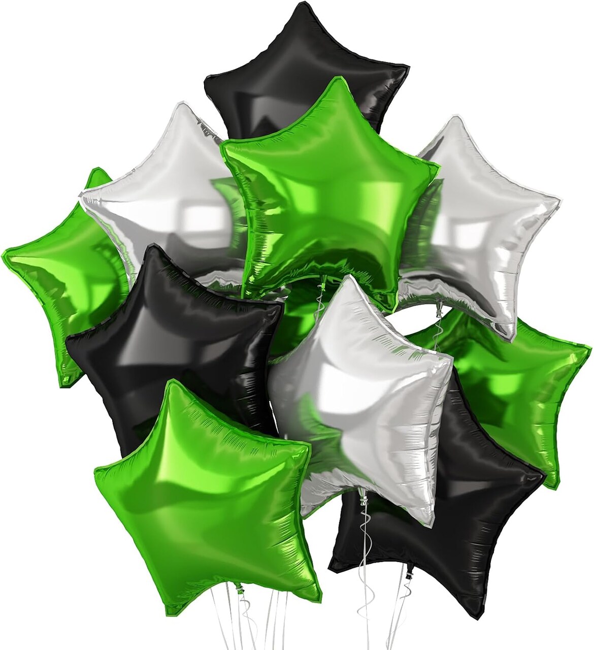 10-Pack 18in Black & Green Star Foil Balloons – Mylar Party Decor for Graduation, Anniversary & Birthday